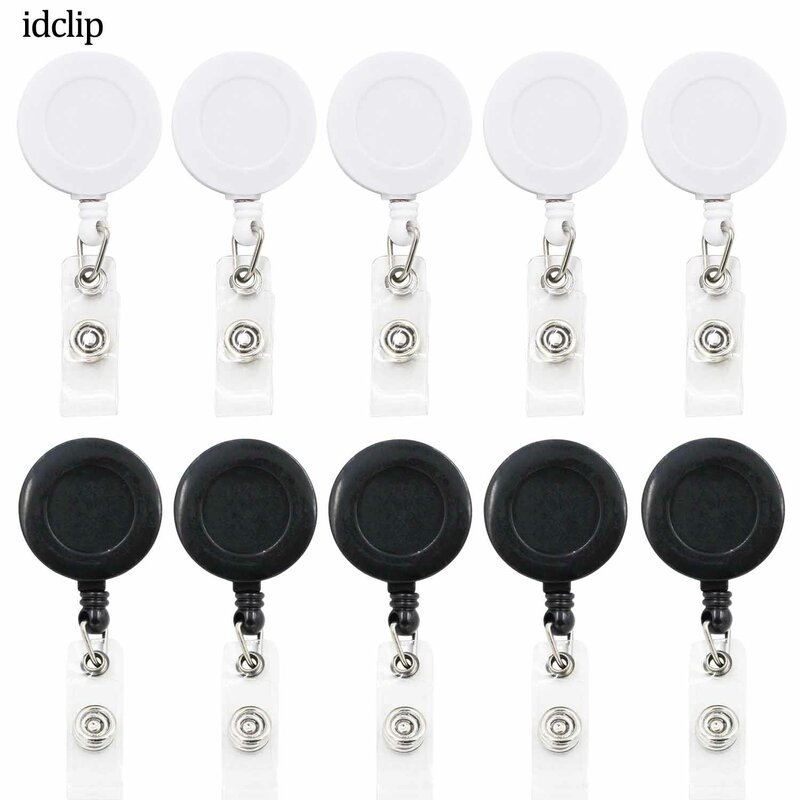 idclip 10 Pieces black white Retractable Badge Holder ID Badges Reel Clip On Card Holders with Alligator Clips
