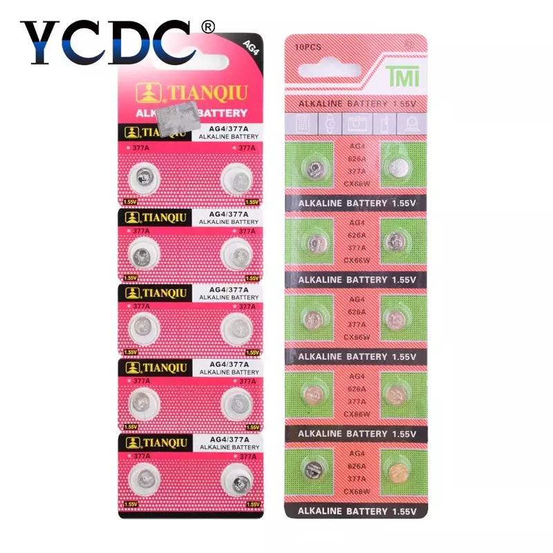 10pcs/card 1.55V AG4 SR626 177 For Watch Toys Remote Cell Coin Alkaline Battery 626A 377A CX66W LR626 377 Button Batteries