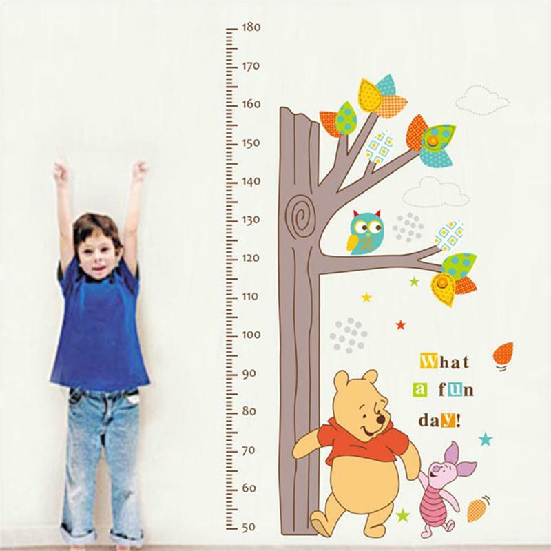 لطيف النمو الرسم البياني شجرة ويني الأطفال الارتفاع قياس بو البومة ملصقات جدار صالون غرفة نوم الاطفال ديكور المنزل جدارية لصائق