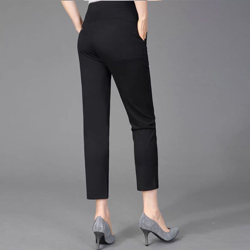 2022 New Summer Women Cropped Pants Middle-aged Lady Elastic High Waist Loose Casual Embroidery Trousers Female Baggy Pants