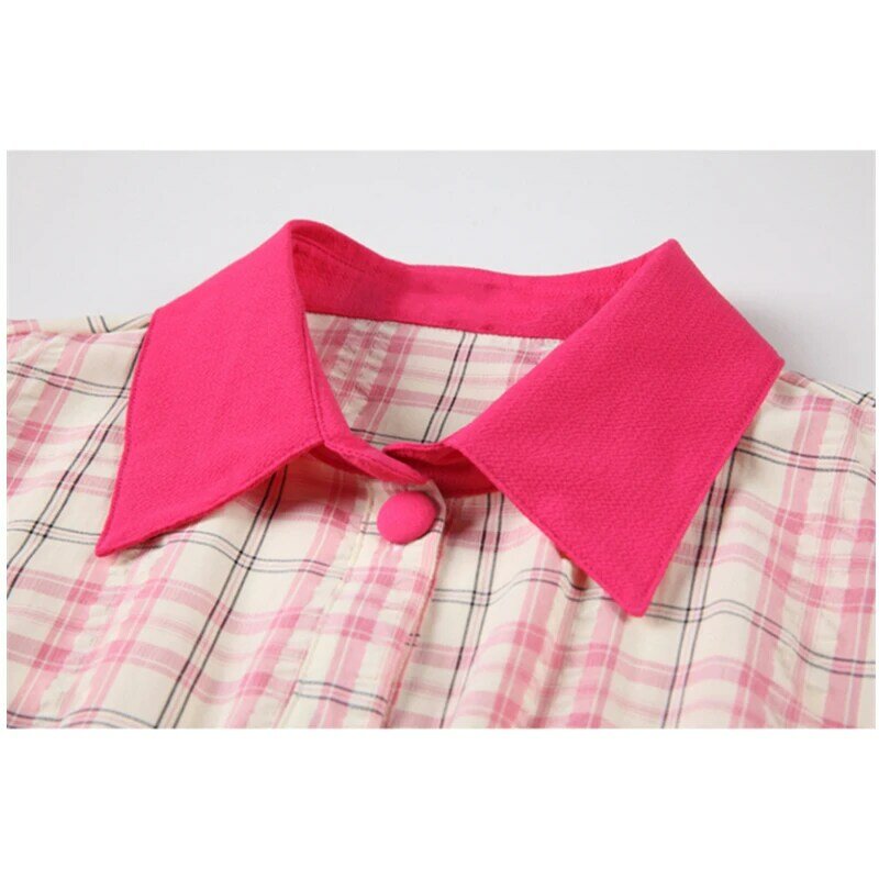 الوردي منقوشة فقاعة قصيرة الأكمام قميص المرأة الصيف جديد ضرب الألوان الحلو HK نمط فتاة مجموعة الخصر البنطال القصير ضئيلة الإناث بلوزة