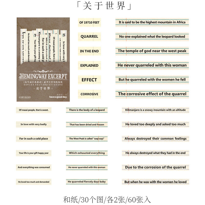 60 ورقة همنجواي الكلاسيكية مقتطفات سلسلة الأدبية الرجعية حساب اليد مواد الديكور ورقة متمنيا ملصق زجاجة #5