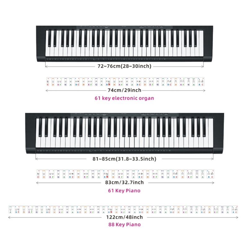 61 مفاتيح 88 مفاتيح للإزالة البيانو تسميات لوحة مفاتيح البيانو ملصقات البيانو أشعل النار ملاحظات ماركر تراكب Piano بالإصبع 24BD