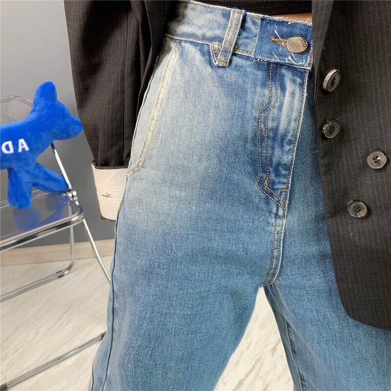 عالية الجودة ADER خطأ النسخة الكورية للجنسين غسلها سراويل جينز بيضاء المتخصصة تصميم عالية الخصر غسلها مستقيم جينز غير رسمي