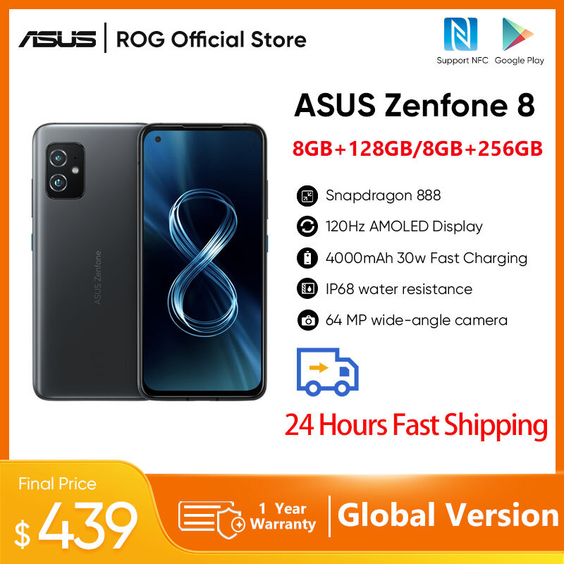 هاتف ASUS Zenfone 8 5G الذكي سناب دراجون 888 5.9 "120Hz AMOLED عرض IP68 مقاوم للماء NFC الهاتف المحمول الإصدار العالمي