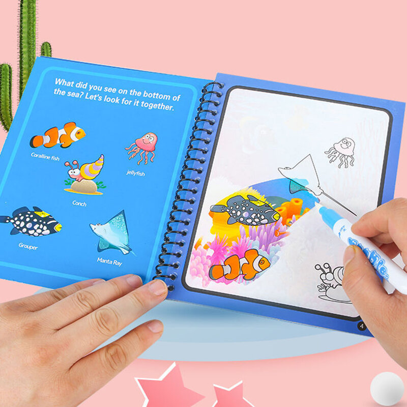 السحرية كتاب المياه الرسم لعبة قابلة لإعادة الاستخدام تلوين كتاب ماجيك المياه دفتر رسم الحسية التعليم المبكر اللعب