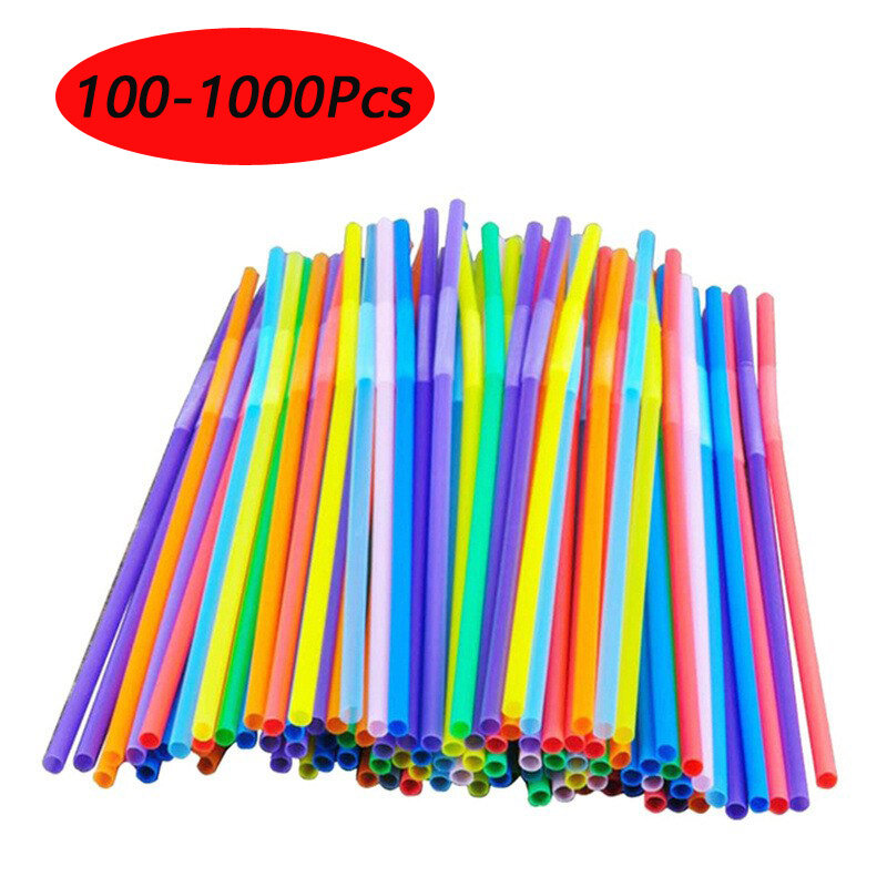 100-1000Pcs Multicolor Straws Plastic Cocktail Straw Elbow Disposable Cutlery Tableware For Kitchen Beverage Accessories Plaatic