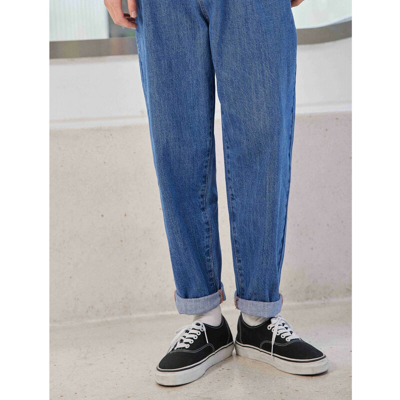 سروال جينز مستدق من Metersbonwe للرجال صيفي أساسي فضفاض سراويل اللفت للرجال 100% قطن بلون سادة