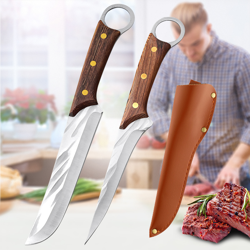 5Cr15Mov سكين صيد سكين مطبخ العظام سكين مزورة اللحوم الأسماك الساطور المهنية الشيف جزار سكين الفاكهة مع غطاء #2