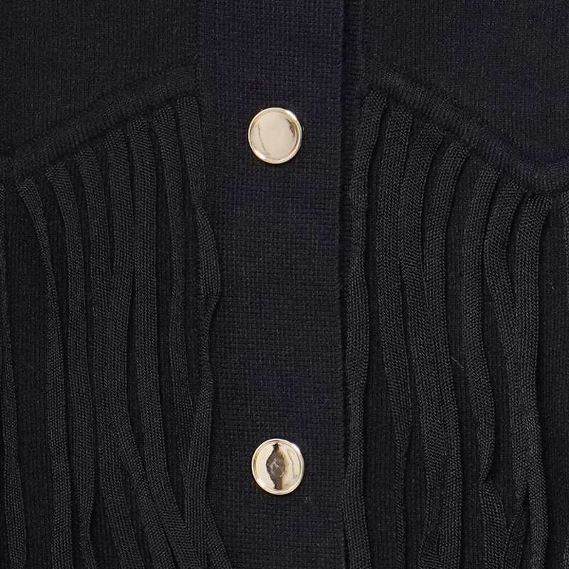 Polo Collar Tassel Jacket Women's 2022 Autumn and Winter New Style Single Breasted Velvet Splice Knitted Cardigan Women