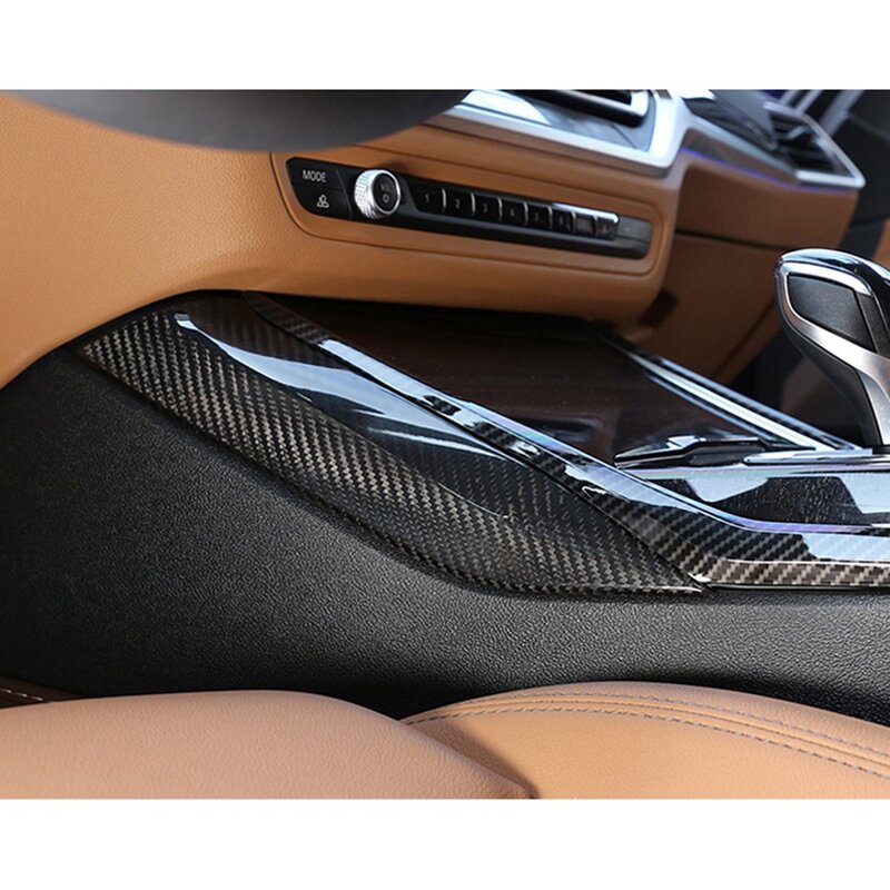 سيارة ألياف الكربون التحكم المركزي صندوق التروس غطاء الجانب لوحة الإطار الديكور الكسوة لسيارات Bmw 3 Series 2020 2022 #3