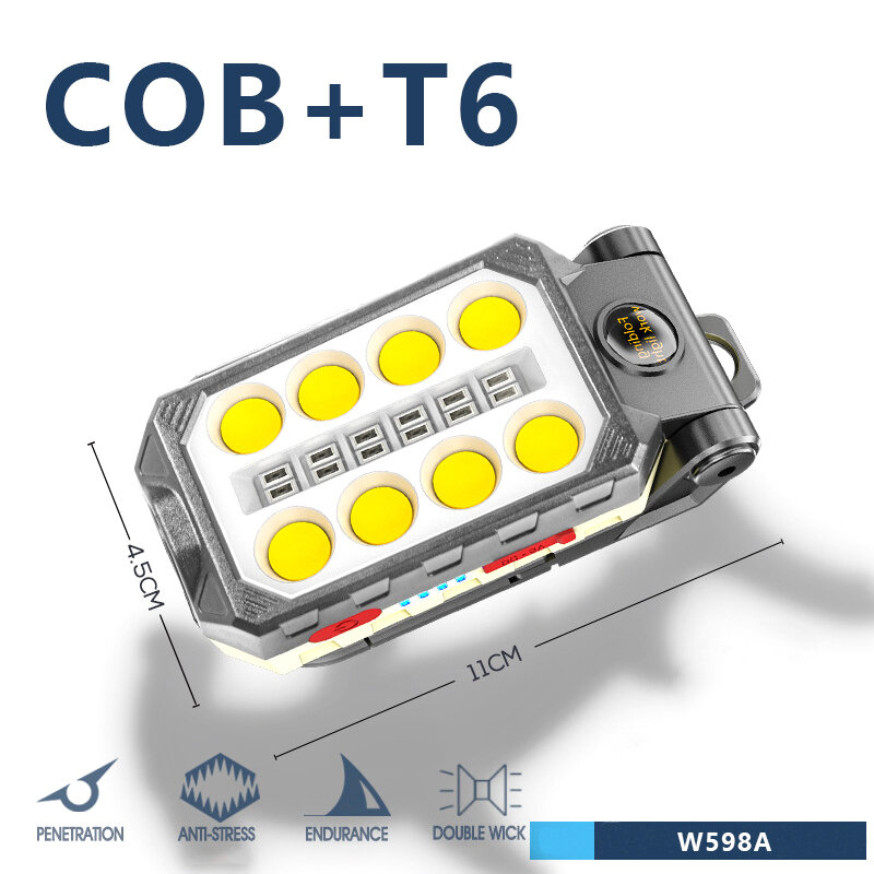 COB ضوء العمل المحمولة مضيا USB قابلة للشحن مصباح يدوي للماء التخييم فانوس المغناطيس تصميم مع قوة العرض