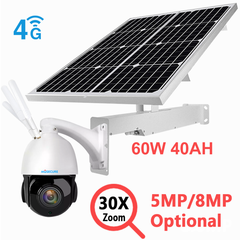 Mosafe تعمل بالطاقة الشمسية كاميرا نظام الأمن عدة مع 60 واط لوحة طاقة شمسية 40AH بطارية 5MP/8MP 30X Zoom 4G Ai تتبع الكاميرا