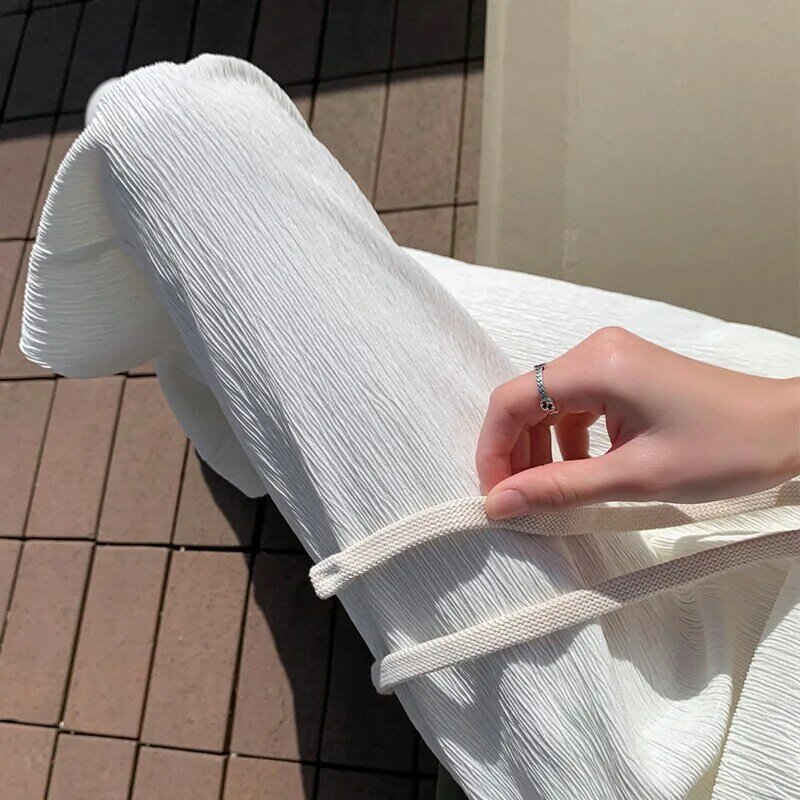 Sweatpants ملابس حريمي السراويل الشارع الشهير 2022 الصيف موضة الكورية نمط واسعة الساق Harajuku فضفاض أسود عالية الخصر خمر