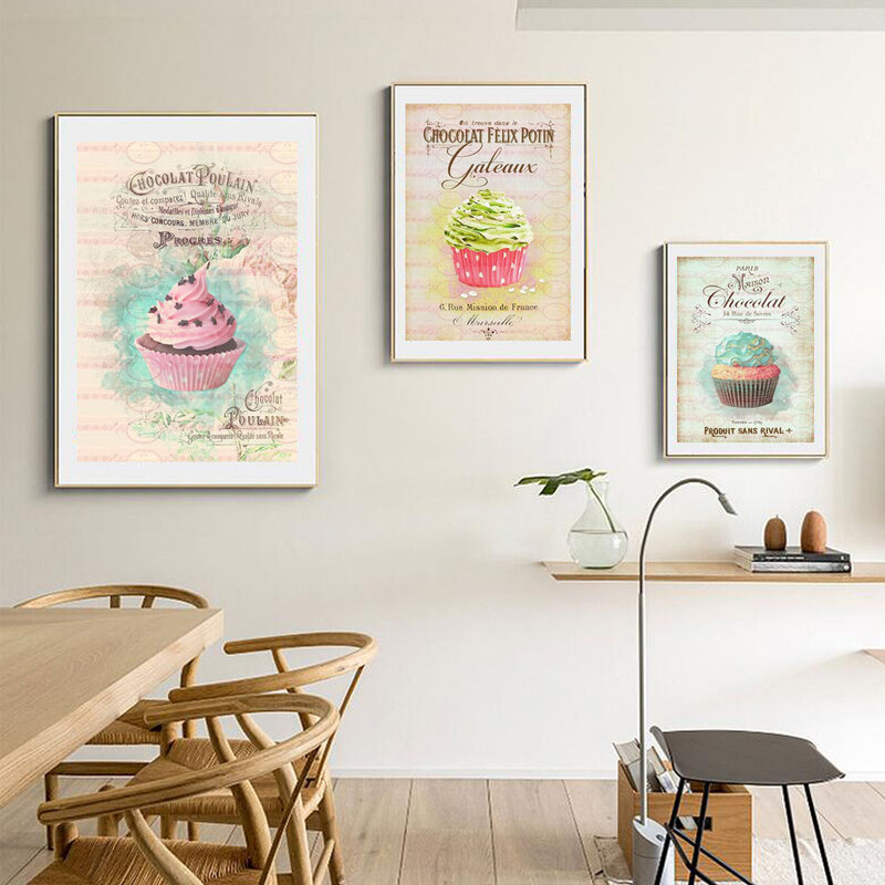 الفرنسية كعكة الرجعية الفن الطباعة قماش اللوحة مطعم بار جدار الفن الحلوى المشارك غرفة المعيشة ديكور المنزل جدارية