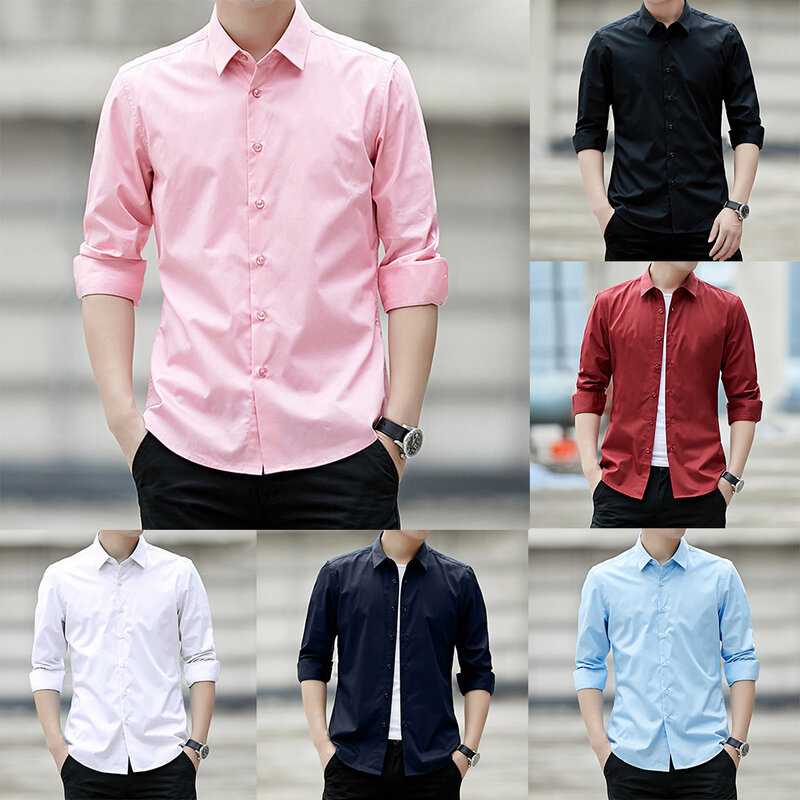 2023 جديد تماما قميص الذكور فستان جودة عالية حجم كبير كم طويل الرجال بلايز قميص مقاومة التجاعيد الأعمال #6