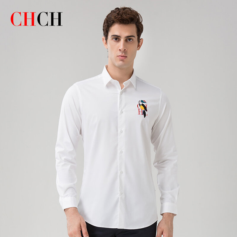 CHCH 2023 جديد بلون قمصان رجالية عادية الخيزران البوليستر سوبر لينة عرق ماصة الدافئة طويلة الأكمام قمصان رجالية 7 ألوان