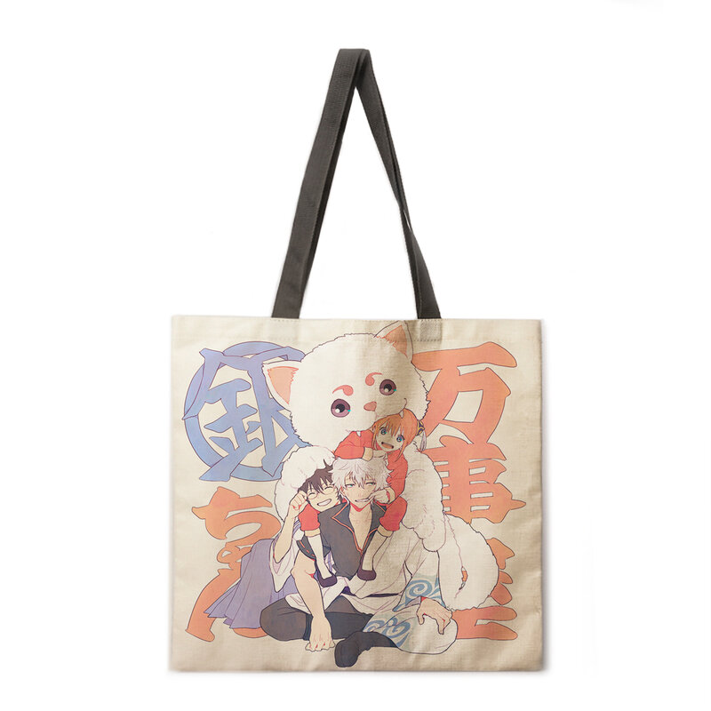 Ukiyo-e السيدات حقيبة شاطئية قابلة للطي حقيبة كتف حقيبة تسوق مطبوعة حقيبة الكتان عادية حمل قابلة لإعادة الاستخدام