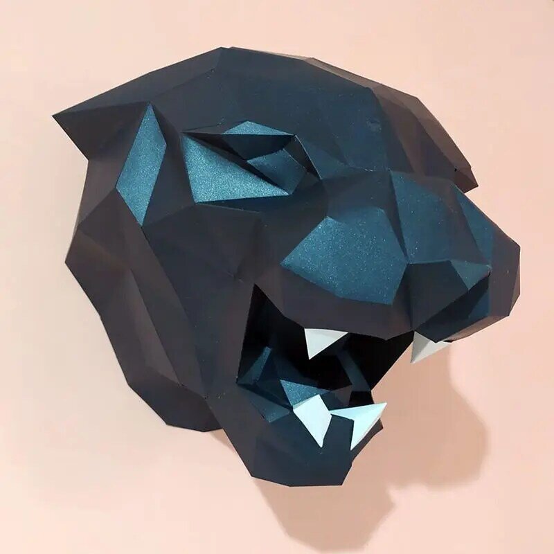 لتقوم بها بنفسك هدية ثلاثية الأبعاد النمر الأسود ورقة النحت Papercraft القط ورقة كرافت اوريغامي النمر الأسود رئيس لوحة على الحائط لتزيين المنزل ه...