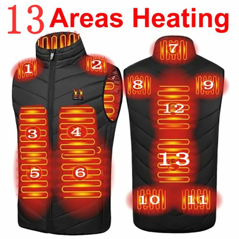 الرجال USB الأشعة تحت الحمراء 13 مناطق التدفئة سترة سترة الرجال الشتاء الكهربائية ساخنة سترة صدرية للرياضة التنزه المتضخم 5XL