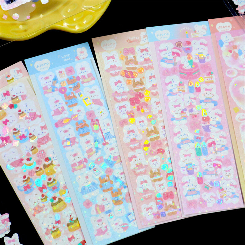 Ins ملصق ليزر Kawaii أرنب الليزر المعبود بطاقة سكرابوكينغ ديكو ملصق مواد الديكور ملصقا لطيف القرطاسية الكورية #1