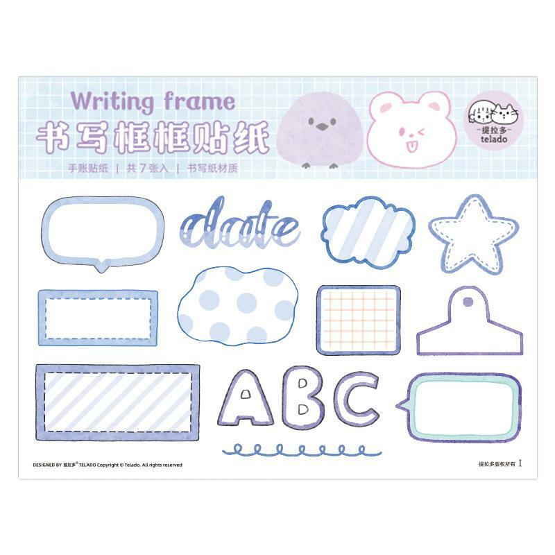 7 Pcs/pack Writing Frame Washi Tape Hand Tent Sticker Pet Waterproof Sticker Cute Girl Hand Ledger Children Sticker Stationery #5