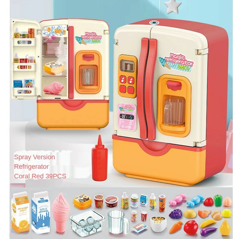 الأطفال التظاهر اللعب اللعب محاكاة الثلاجة الكهربائية مطبخ صغير التظاهر اللعب مع لعبة ضوء رذاذ الثلاجة لعبة أطفال