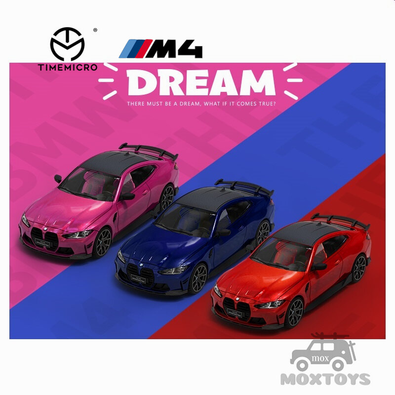 موديل سيارة TimeMirco TM 1:64 Dream Series BMW M4 معدنية باللون الأحمر/الأزرق/الوردي