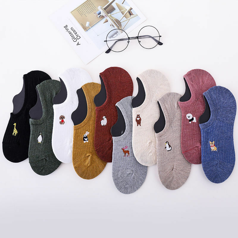 5 pairs of 10 pieces Spring fashion socks Women cartoon animal embroidery cotton Women's socks Casual sports funny ankle socks #2