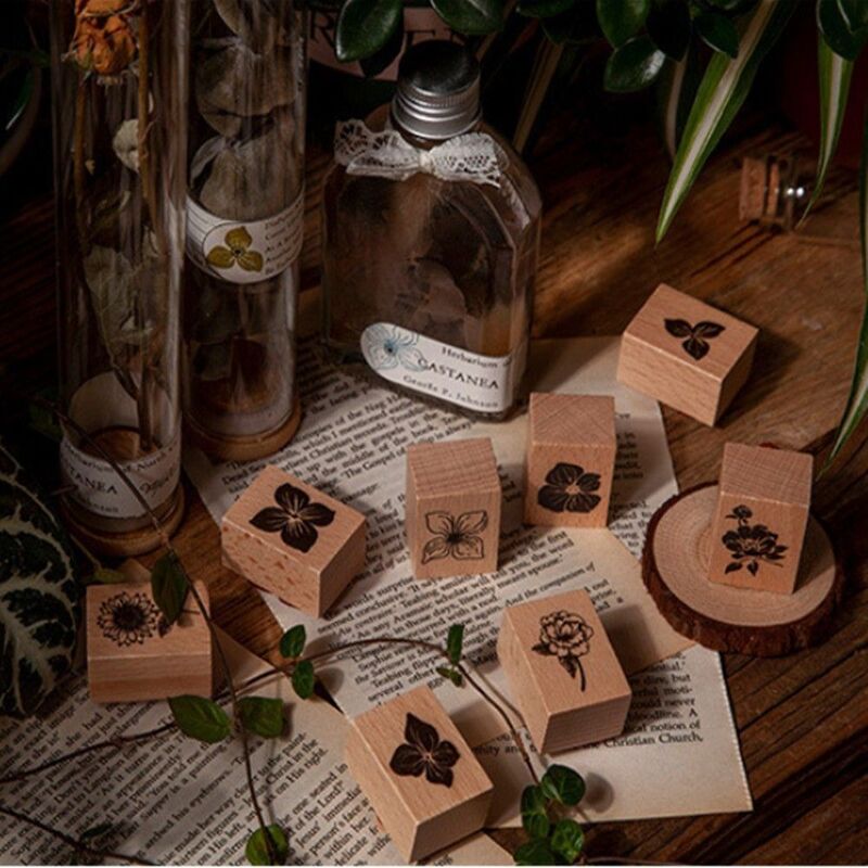 طابع خشبي على شكل زهور نباتات عتيقة يمكنك صنعه بنفسك دفتر قصاصات بطاقات بريدية للزفاف طوابع مطاطية دفتر ملاحظات أدوات مكتبية