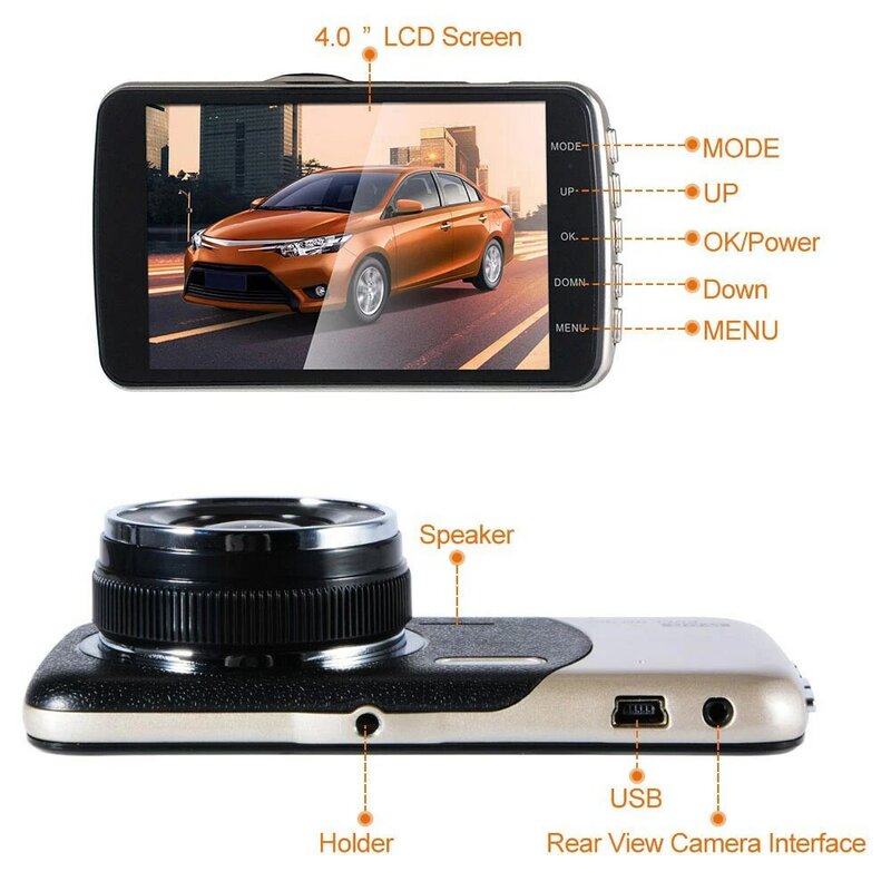جهاز تسجيل فيديو رقمي للسيارات 4.0 "IPS سيارة بعدسة مزدوجة كاميرا السيارات DVR كاميرا كاملة HD 1080p كاميرا سباق بالرؤية الليلية وقوف السيارات مسجل فيديو مسجل #3