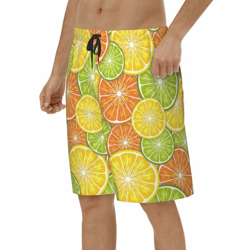 Orange Citrus Slices Pattern Beach Shorts Men Summer Casual Swimsuits Board Shorts Breathable Running Surf Male Short Pants