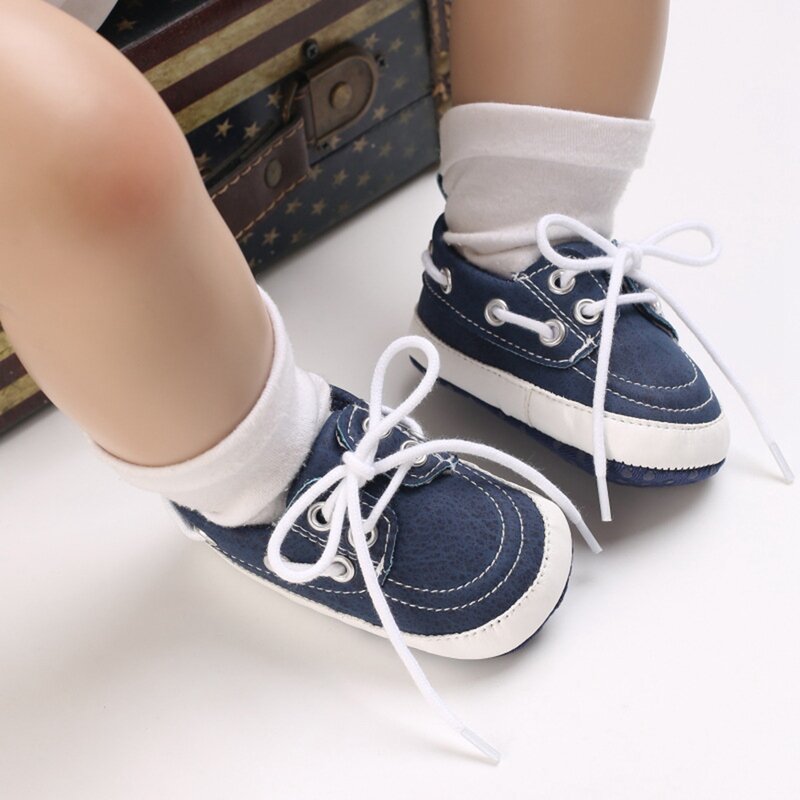 أحذية لينة وحيد للطفل فتاة وفتى ، أحذية المشي عادية مع ربطة اللون لحديثي الولادة #3