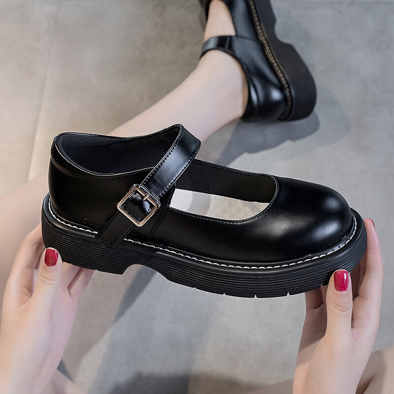 AIYUQI ماري جين أحذية النساء 2022 جديد جلد طبيعي اليابانية طالب أحذية الفتيات جولة تو أحذية النساء غير رسمية المتسكعون