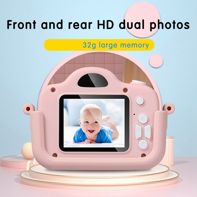 كاميرا الأطفال 1080P HD عدسة كاميرا مزدوجة كاميرا فيديو الكرتون لطيف كاميرا التصوير في الهواء الطلق كاميرا للأطفال