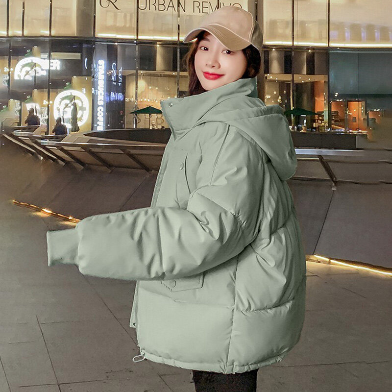 قصيرة القطن مبطن المرأة الخبز معطف الخريف الشتاء مقنعين سميكة الدافئة جاكيتات الكورية فضفاض ملابس خارجية السيدات عادية سترات #3