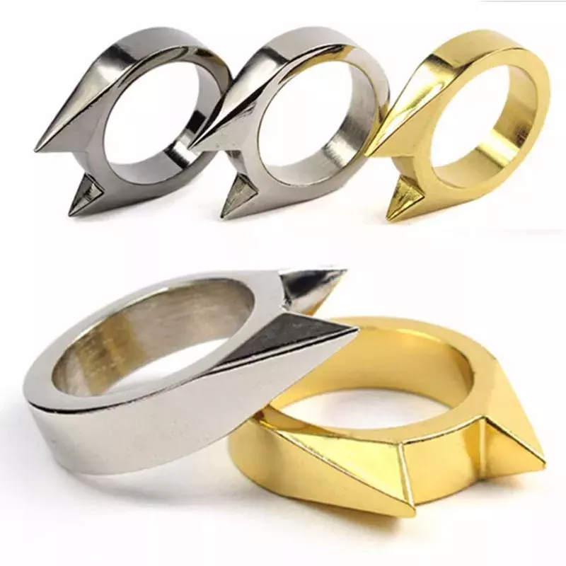 1Pcs Women Men Safety Survival Ring Tool Self Defence Stainless Steel Ring Finger Defense Ring Tool Silver Gold Black Color #1