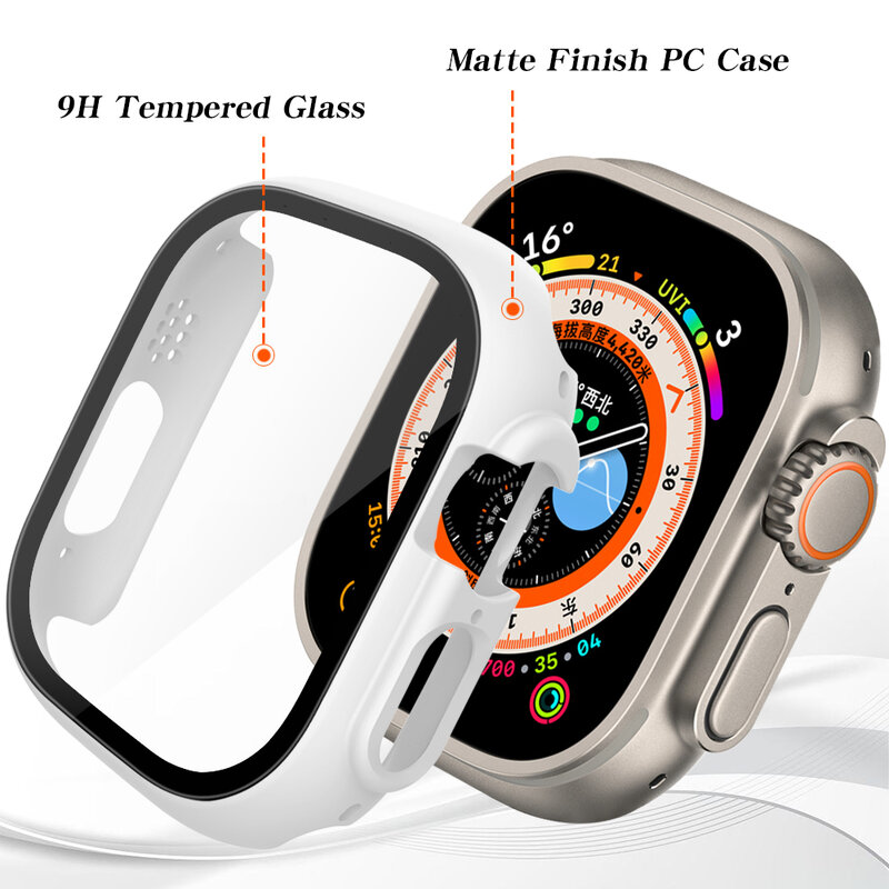 زجاج + حافظة لساعة أبل سلسلة 8 41 مللي متر 45 مللي متر هارد PC حامي الشاشة الوفير Smartwatch الغطاء الواقي ل iwatch 8 الترا 49 مللي متر