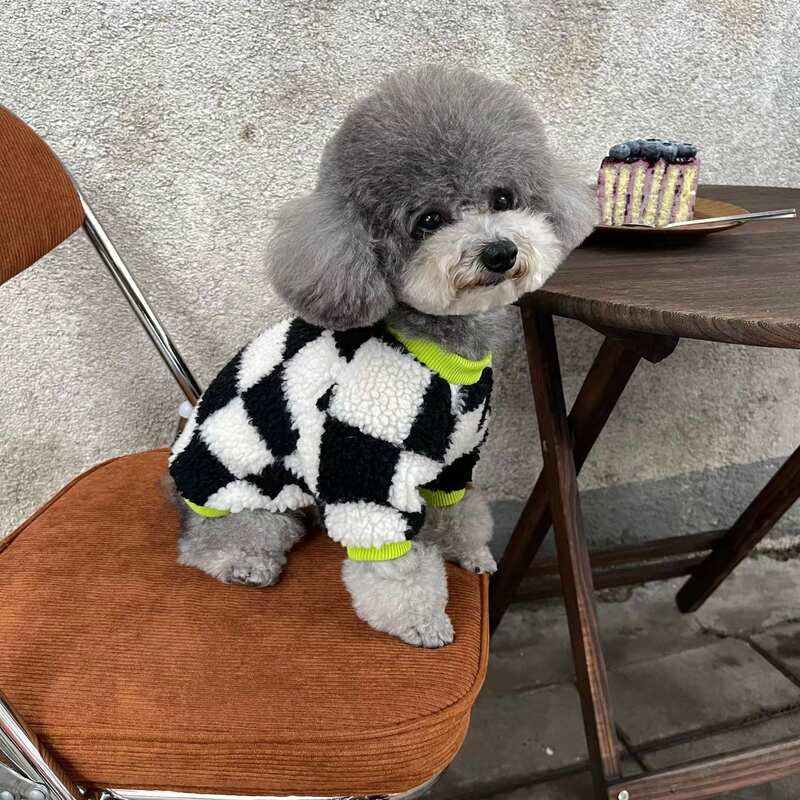 Black White Sweater Plaid Coat Pet Cat Fashion Warm Dog Clothes Chihuahua Bulldog Soft Wool Cute Cotton Jacket Luxurious Suit #3