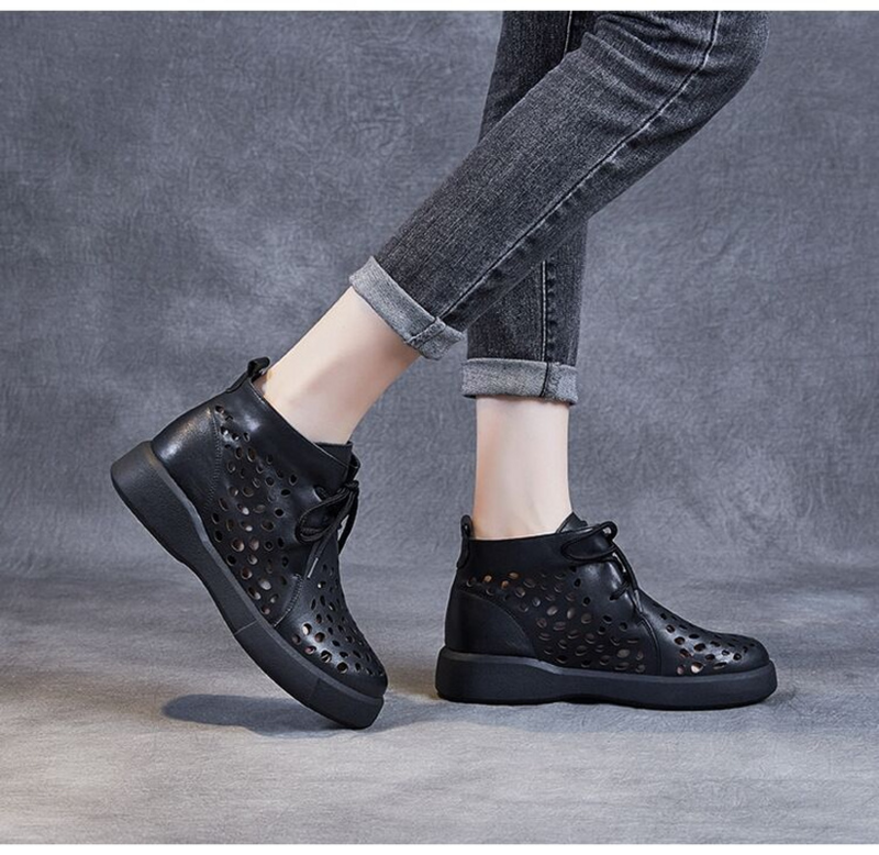 جوفاء مارتن الأحذية النسائية النمط البريطاني عالية أعلى الصنادل 2022 الصيف الجلود تنفس الرجعية شقة حذاء من الجلد المرأة الصنادل