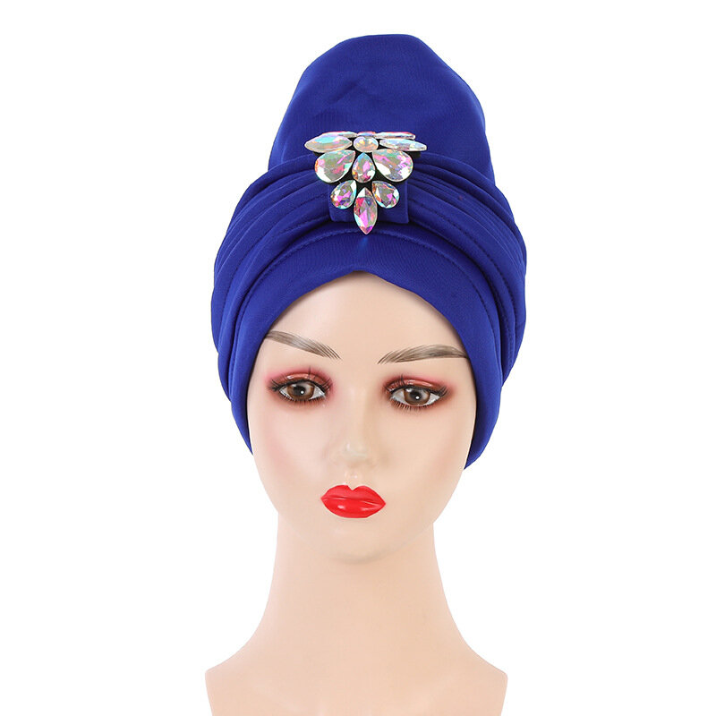 African Indian Cap Women Flower Turban Soild Color Muslim Headscarf Bonnet Inner Hijabs Arab Head Wraps Ready To Wear Aso Oke