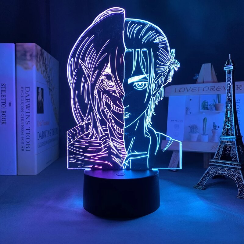 مصباح إضاءة Led بتصميم أنيمي على تيتان إيرين تيتان نصف وجه لتزيين غرف النوم ثنائي اللون هدية مصباح مانغا شينجيكي لا كيوجن