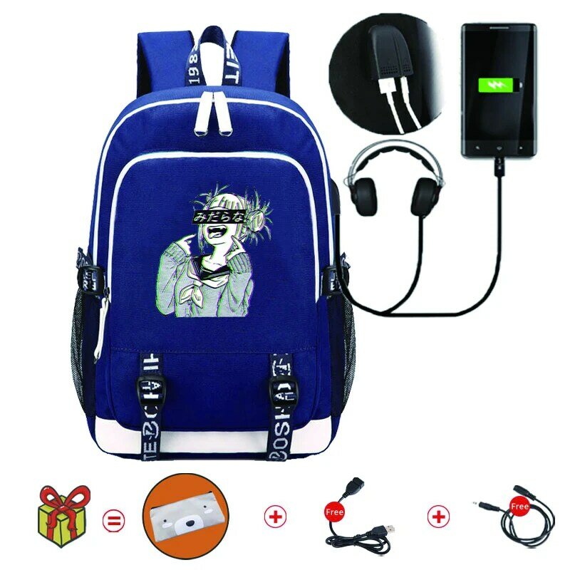 أنيمي بطلي الأكاديمية Himiko طالب على ظهره مقاوم للماء Bookbags محمول حقيبة الظهر السفر USB المدرسة للفتيات/الأولاد