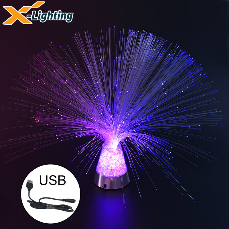 USB Powered or Battery Powered Colorful Starry Optical Fiber Desk Lamp Stand LED Fiber Optic Lamp Light Decor