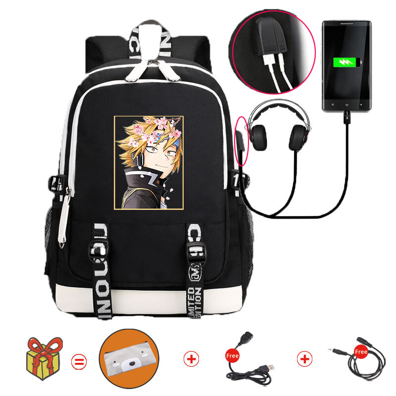 أنيمي بطلي الأكاديمية Himiko طالب على ظهره مقاوم للماء Bookbags محمول حقيبة الظهر السفر USB المدرسة للفتيات/الأولاد