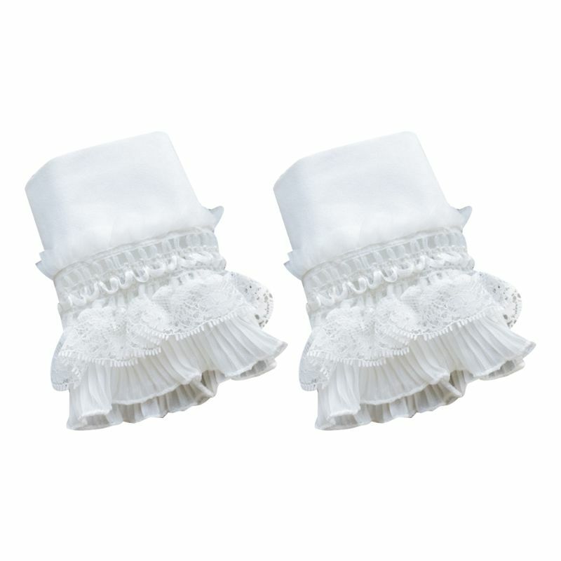652F 2Pcs/Pair Women Girls Decorative Chiffon Fake Flare Sleeves Floral Lace Pleated Ruched False Cuffs Apparel Wrist Warmers