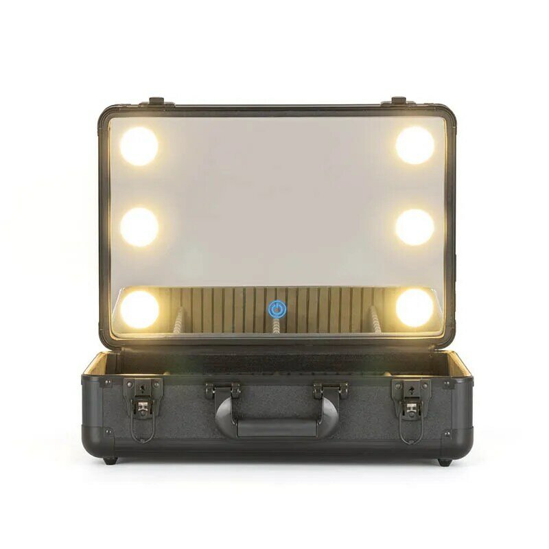 ماكياج الفنان حقيبة فاخرة المهنية الجمال مانيكير مع مرآة LED مصباح السفر التجميل التخزين المنظم صندوق أدوات