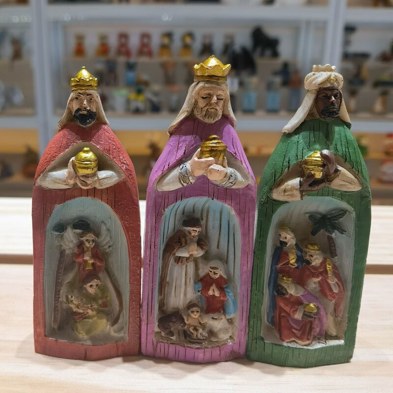 ثلاثة الحكماء الرجال المهد مجموعة الدينية المهد المشهد غرفة المعيشة الموقد الفن الديكور ديكور المنزل سطح المكتب Oranment هدية يسوع