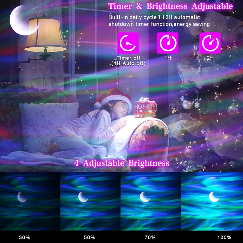 جهاز عرض غالاكسي ستار أورورا بورياليس العارض أضواء الليل مع الموسيقى المتكلم للأطفال طفل الكبار نوم ديكور المنزل الطرف