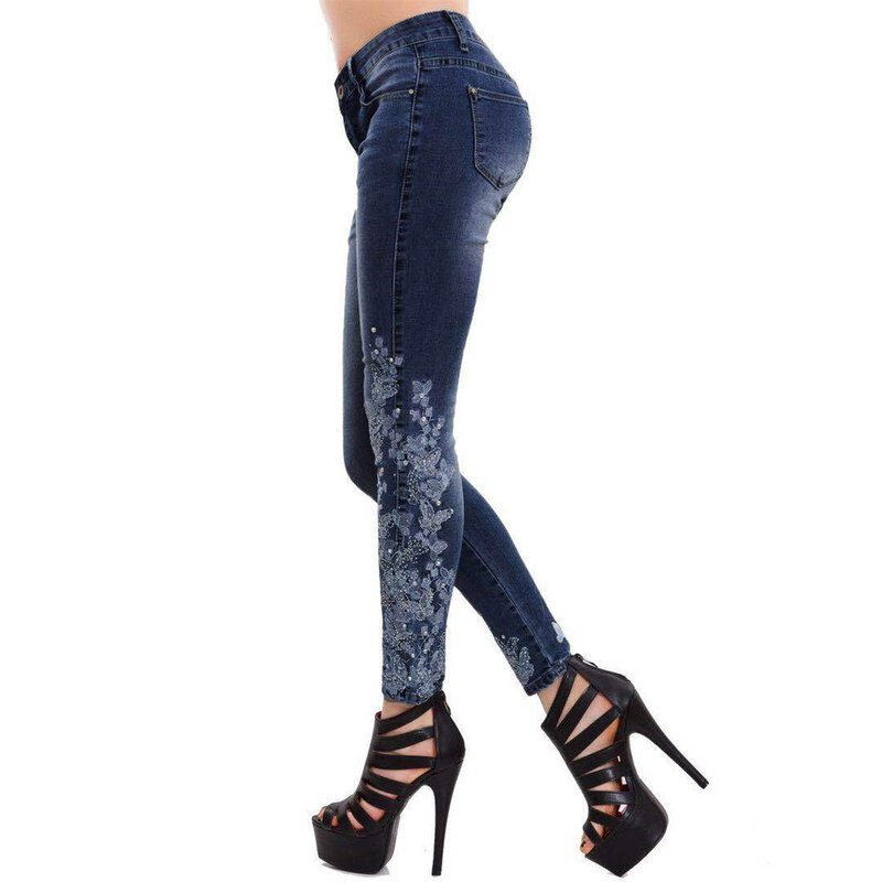 spring 2022 womens fashion high waist Women's embroidery jeans skinny slim woman denim capris Pants jean mom jeans trousers